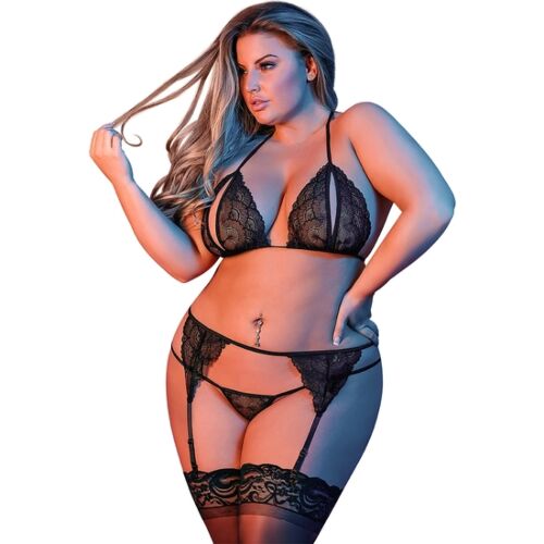 Set Lingerie BRA GARTER & G-SET BLACK L/XL