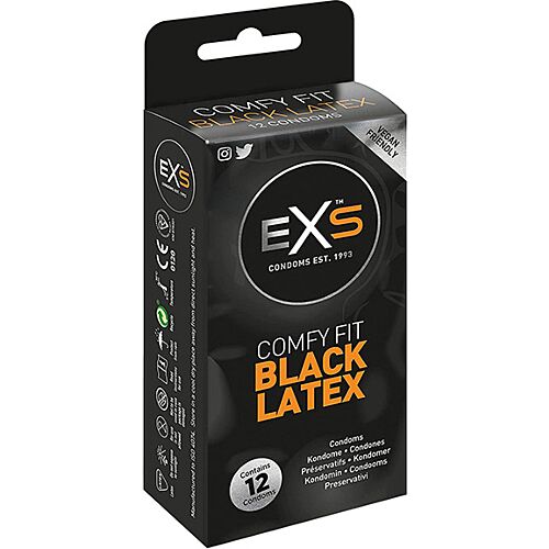 Prezervative Exs Black Latex 12 unități cu lubrifiant