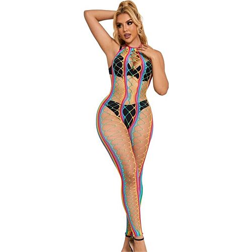 Bodystocking SUBBLIME cu mână arc-en-ciel și gât halter