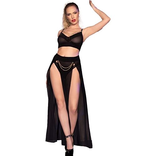 Set lenjerie CHILIROSE SETS CR 4672 negru, mărimea S, lanțuri aurii
