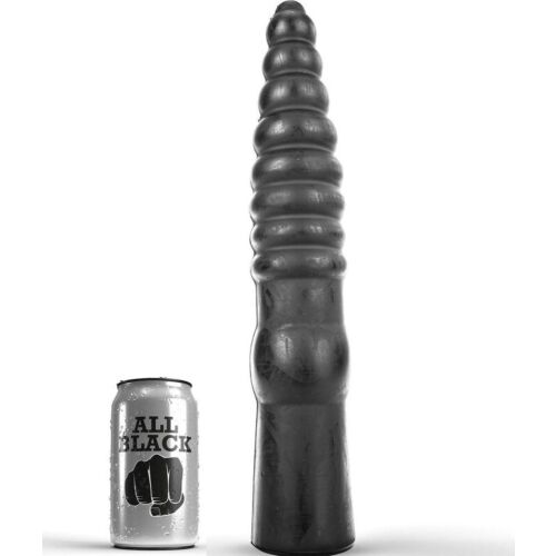 Dildo ALL BLACK 33 cm striat pentru utilizatori avansați