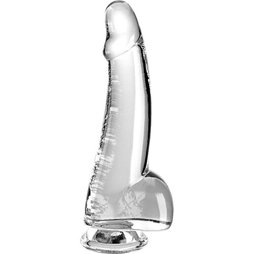 Dildo King Cock Clear 15.2 cm cu testicule și bază puternică