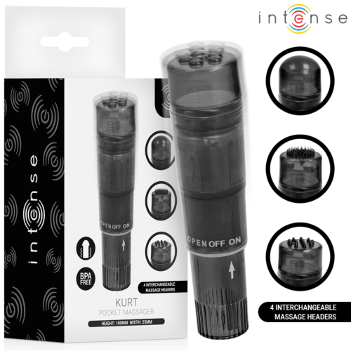 Vibrator mini INTENSE FUN TOYS KURT cu 4 capete interschimbabile