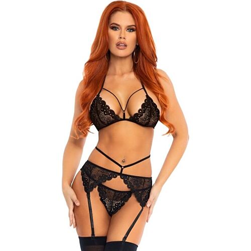 Set Lingerie Leg Avenue Trei Piese cu Dantelă
