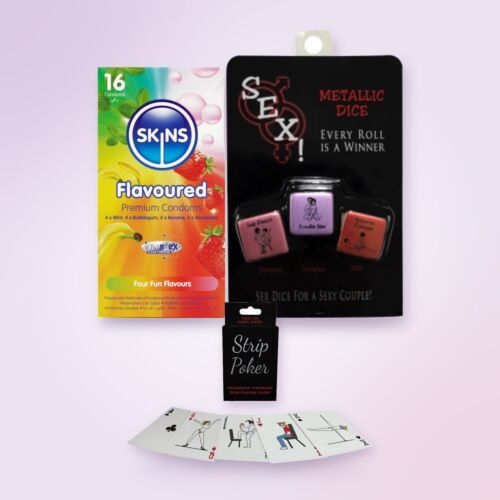 Set Secret Santa de glumă cu strip poker, zaruri și prezervative aromate