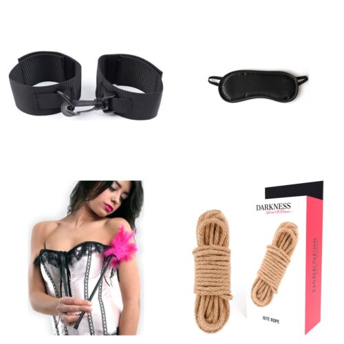 Set de bondage ușor pentru începători cu cătușe, mască, cravașă și frânghie