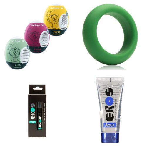 Set pentru bărbați cu ouă masturbatoare Satisfyer, inel și spray de întârziere