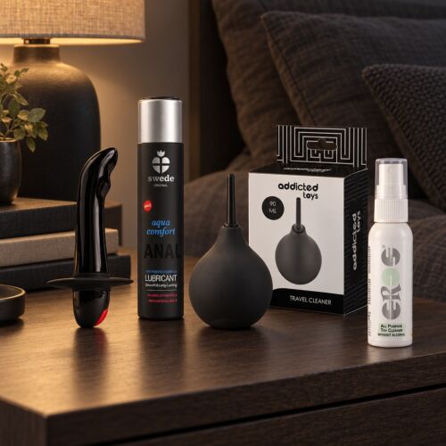 Set de stimulare a prostatei pentru începători, cu vibrator cu bază lată – imagine de ambianță (imagine generată cu IA)
