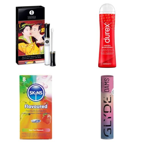 Set pentru sex oral cu gloss, lubrifiant și prezervative aromate