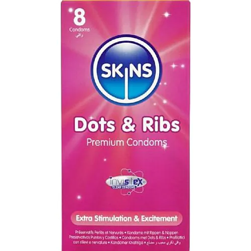 Prezervative SKINS Dots & Ribs cu textură pentru plăcere