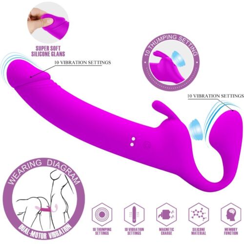 Dildo Strap-On Pretty Love Zanini cu 10 moduri de vibrație