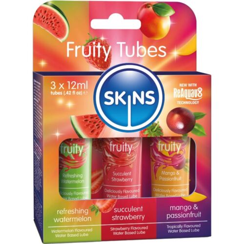 Kit Lubrifiante SKINS cu arome de pepene, căpșuni și mango