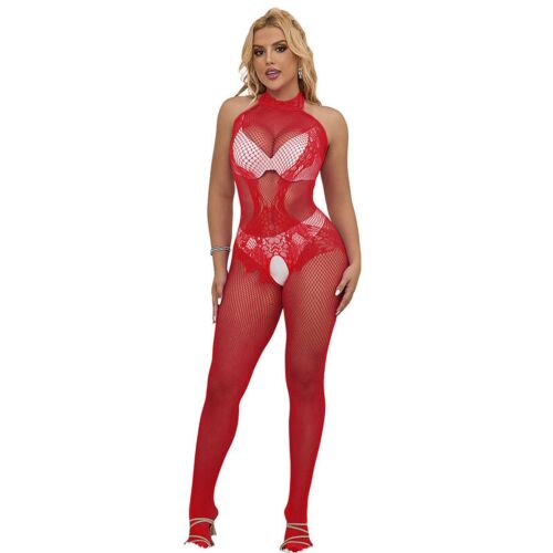 Bodystocking SUBBLIME FISHNET ȘI DANTELĂ CU GÂT ÎNALT