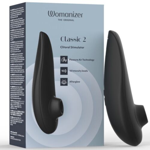 Stimulator clitoridian WOMANIZER CLASSIC 2, negru, cu 10 niveluri de intensitate