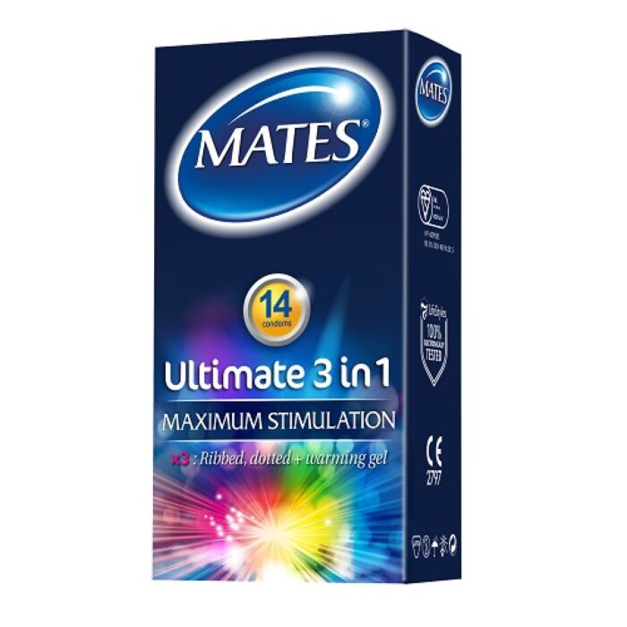 Prezervative Mates 3 în 1 cu gel încălzitor Prezervative Mates 3 în 1 cu gel încălzitor