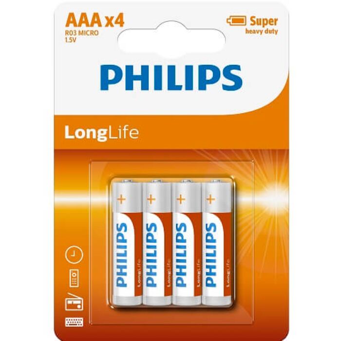 Baterii AAA Philips 4 Pack de calitate superioară Baterii AAA Philips 4 Pack de calitate superioară