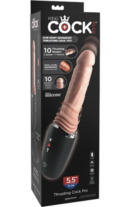 Dildo KING COCK PLUS PRO cu împingere, vibrații și încălzire