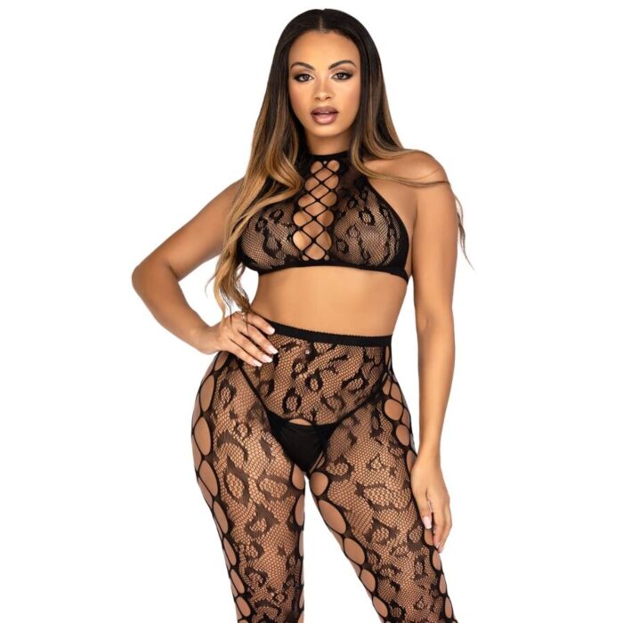 LEG AVENUE - 89372 CROP TOP & CROTCHLESS TIGHTS BLACK - ONE SIZE LEG AVENUE - 89372 CROP TOP & CROTCHLESS TIGHTS BLACK - ONE SIZE