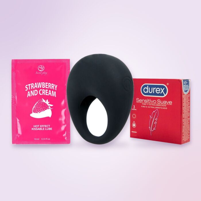 Set pentru cupluri cu inel vibrator Pretty Love, prezervative și lubrifiant