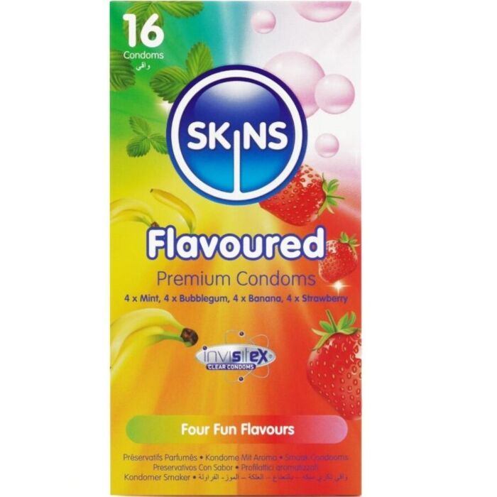 SKINS - MULTI FLAVORS PREMIUM CONDOMS PACK 16 SKINS - MULTI FLAVORS PREMIUM CONDOMS PACK 16