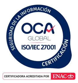 Marcă de certificare OCA pentru ISO/IEC 27001, acreditată de ENAC